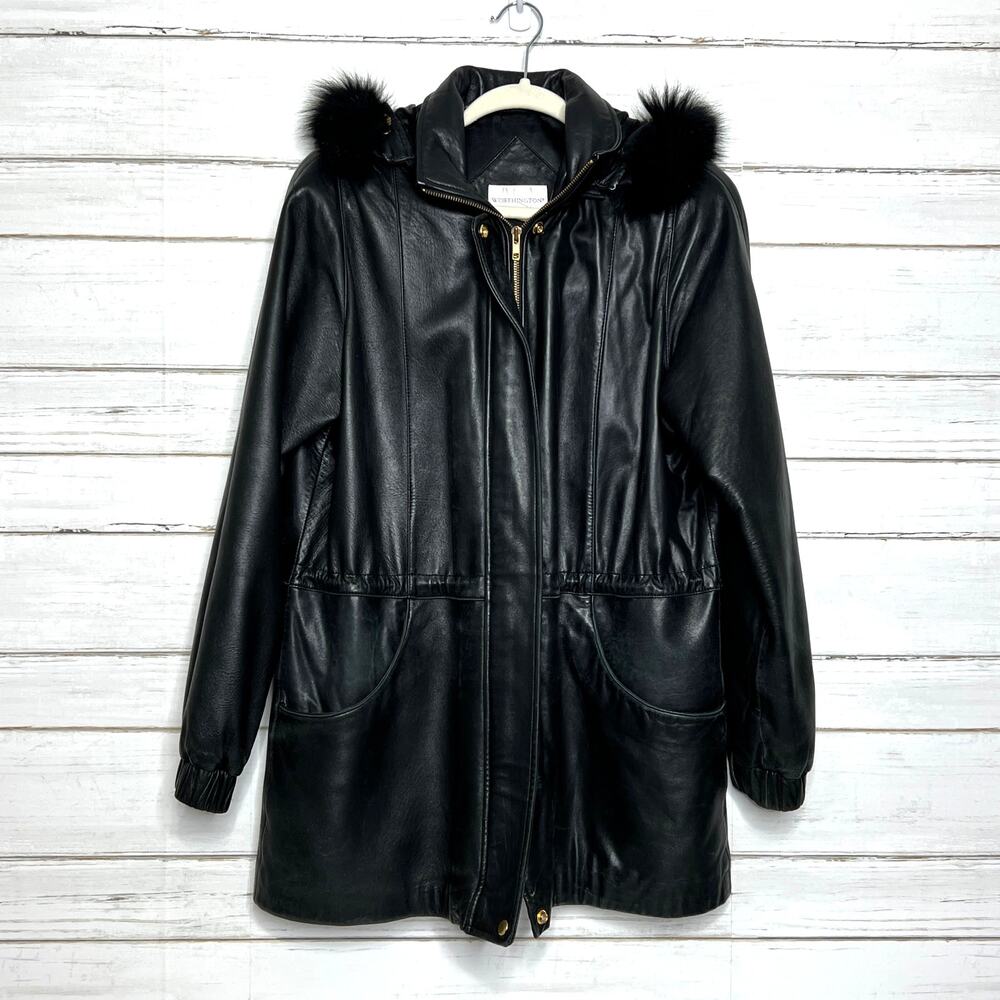 Worthington Genuine Lambskin Leather Jacket Black Size Medium